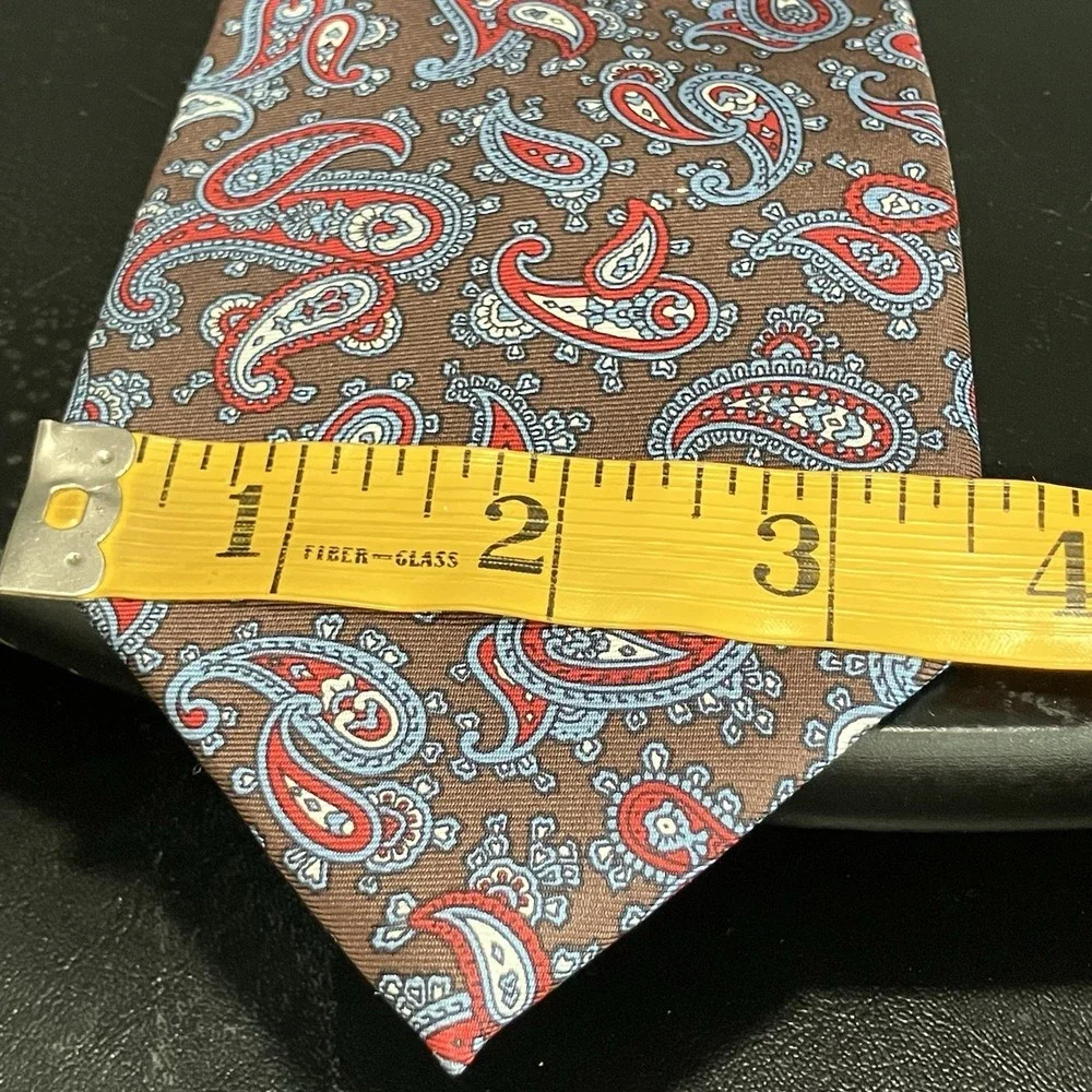 Christian Dior All Silk Paisley Necktie Brown Red Blue Made in Italy Luxury Tie